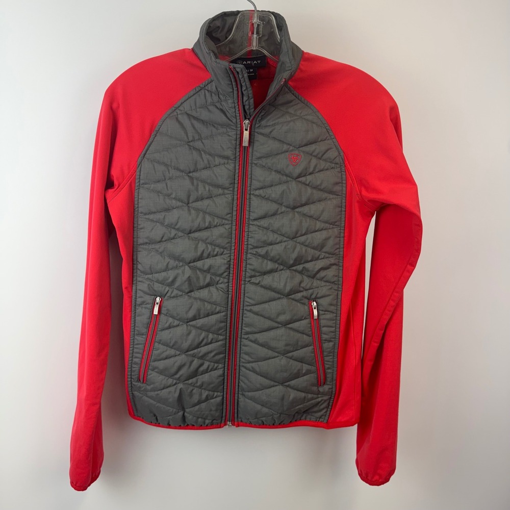 Ariat Womens Hybrid Quilted Softshell Jacket Red Grey Full Zip XS